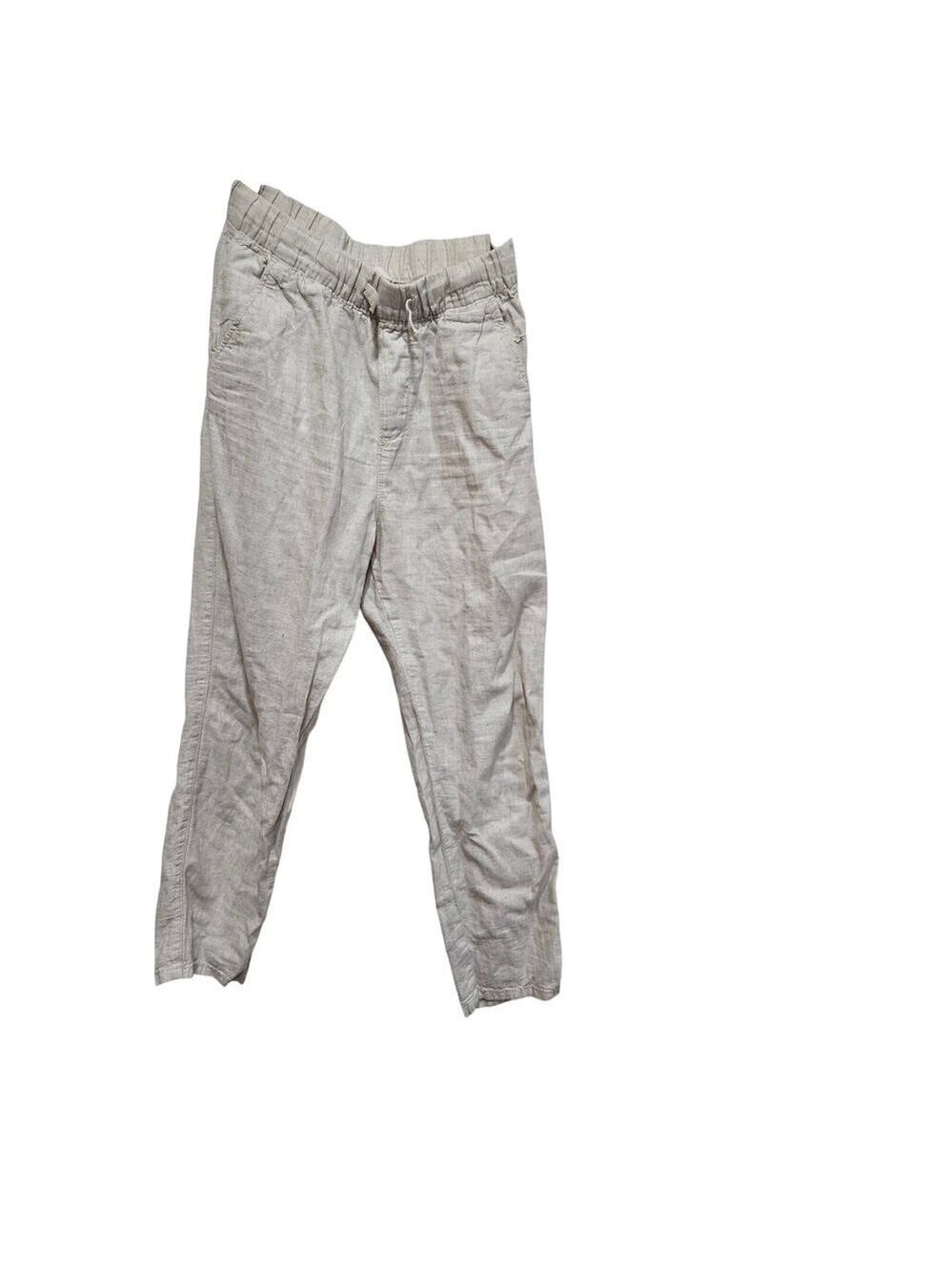 H&M Kids Linen Blend Tapered Pants Beige Pull On 8-9Y